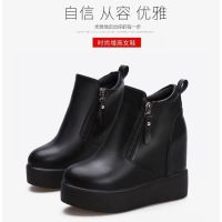 Ideamini2020短靴女秋单靴新款坡跟松糕厚底内增高马丁靴高跟靴子百搭女鞋休闲鞋