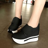 Ideamini女鞋单鞋低帮鞋厚底松糕跟内增高乐福鞋帆布鞋春秋款休闲鞋百搭潮休闲鞋