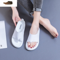 Ideamini松糕厚底凉鞋女2021夏季新款皮面夹趾透气坡跟平底休闲学生沙滩鞋休闲鞋