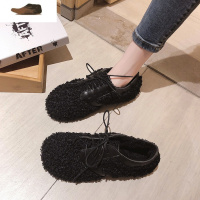 Ideamini毛毛鞋女外穿2020秋冬新款平底孕妇羔绒豆豆鞋百搭懒人加绒棉鞋休闲鞋