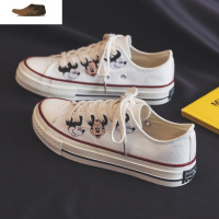 Ideamini米奇卡通帆布鞋女ulzzang百搭平底小白鞋女2021春夏款透气板鞋女休闲鞋
