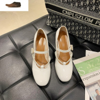 Ideamini仙女风珍珠玛丽珍鞋2021新款一字扣串珠温柔风晚晚鞋粗跟浅口单鞋休闲鞋