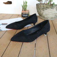 Ideamini法式学生艺考礼仪细跟春秋单鞋时尚绒面工作鞋5-7公分裸色高跟鞋休闲鞋