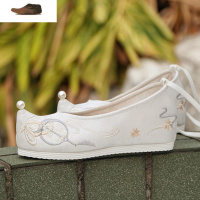 Ideamini春夏季配古风汉服的鞋子古装绣花布鞋女淡雅内增高跟翘头学生明制休闲鞋