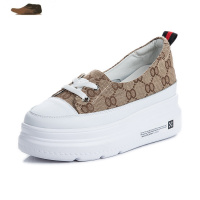 Ideamini浅口内增高小白鞋女2020新款夏季透气厚底懒人一脚蹬帆布松糕鞋休闲鞋