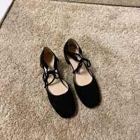 Ideamini单鞋女2020新款春季韩版网红百搭浅口中空系带粗跟职业红色高跟鞋休闲鞋