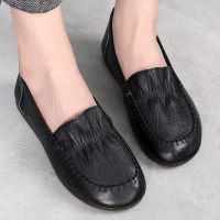 Ideamini软底妈妈鞋春秋款一脚蹬平底皮软底头层软皮单鞋皮鞋女休闲鞋