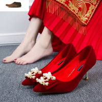 Ideamini婚鞋女2021年新款春季新娘鞋中式秀禾服大红色冬天结婚鞋子高跟鞋休闲鞋
