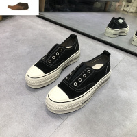 Ideamini皮厚底牛反绒帆布鞋女2020秋季新款韩版百搭低帮套脚板鞋休闲鞋