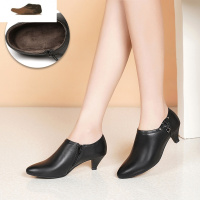 Ideamini春季皮低跟深口单鞋女中跟上班工作鞋黑色高跟皮鞋及裸靴踝靴子休闲鞋