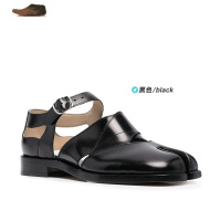 Ideamini黑色分趾凉鞋女一字式扣带平底鞋猪脚矮跟玛丽珍鞋镂空复古忍者鞋休闲鞋