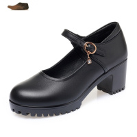 Ideamini高跟鞋女旗袍模特走秀鞋厚底防水台粗跟单鞋大码妈妈鞋皮工作鞋休闲鞋
