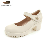 Ideamini皮旗袍走秀女鞋超高跟搭扣单鞋粗跟厚底婚鞋防水台模特新娘皮鞋休闲鞋