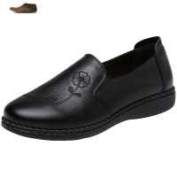 Ideamini皮软底妈妈鞋单鞋平跟中老年皮鞋绣花防滑平底鞋大码女鞋奶奶鞋休闲鞋