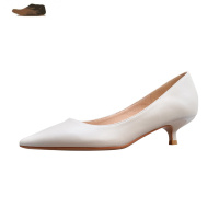 Ideamini低跟单鞋女 2021新款伴娘鞋女小跟工作鞋猫跟白色宴会高跟鞋女3CM休闲鞋