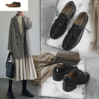Ideamini小皮鞋女英伦风女鞋2021新款春季百搭软皮中跟粗跟黑色学院风单鞋休闲鞋