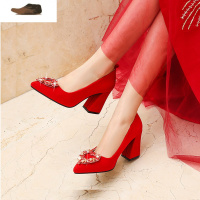 Ideamini结婚鞋子新娘鞋女2021新款红色高跟鞋粗跟中跟秀禾鞋中式敬酒婚鞋休闲鞋