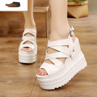 Ideamini2020夏季镂空罗马凉鞋松糕底皮带扣女高跟休闲时尚凉靴厚底10厘米休闲鞋