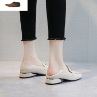 Ideamini2021年春季新款英伦风单鞋粗跟一脚蹬小皮鞋中跟春秋高跟鞋豆豆鞋休闲鞋
