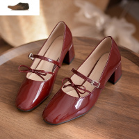 Ideamini法式复古赫本高跟鞋2021新款玛丽珍圆头一字带粗跟中跟浅口单鞋女休闲鞋