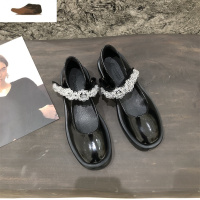 Ideamini2021新款春季黑色漆皮玛丽珍单鞋女百搭英伦风厚底小皮鞋串珠女鞋休闲鞋