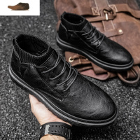 Ideamini黑色马丁靴男高帮英伦风中帮男鞋秋季皮鞋2021新款皮靴休闲短靴子休闲鞋
