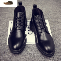 Ideamini春季男士英伦风高帮商务皮鞋百搭中帮靴子尖头正装皮靴黑色马丁靴休闲鞋