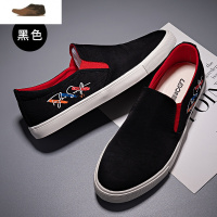 Ideamini男士休闲鞋春夏款防水雨伞布鞋涂鸦帆布鞋男一脚蹬懒人平底男鞋休闲鞋