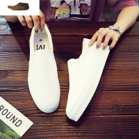 Ideamini春季透气男式帆布鞋一脚蹬低帮厚底增高韩版休闲潮鞋懒人单鞋休闲鞋