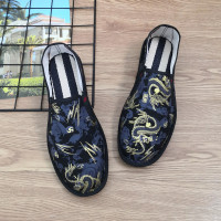 Ideamini西山布鞋男春秋中国风一脚蹬懒人豆豆鞋老北京刺绣社会青年花布鞋休闲鞋