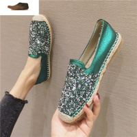 Ideamini亮片渔夫鞋女鞋水钻新款平底厚软底懒人一脚蹬乐福布鞋大码女单鞋休闲鞋