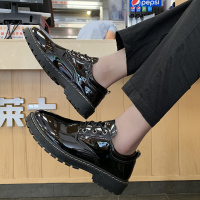 Ideamini秋季小皮鞋男韩版潮流百搭内增高6CM休闲商务亮皮厚底学生青少年休闲鞋