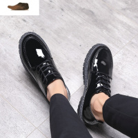 Ideamini春季黑色皮鞋男韩版潮流英伦百搭发型师潮鞋男青年休闲亮皮小皮鞋休闲鞋