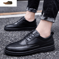 Ideamini春季纯黑色英伦小皮鞋男士板鞋潮牌软面皮休闲工作上班商务豆豆鞋休闲鞋