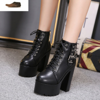 Ideamini酒吧欧美风女歌手鞋粗跟马丁短靴松糕厚底演出白色超高跟ds舞台鞋休闲鞋