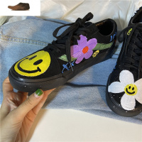 Ideamini新款原创手绘涂鸦经典款笑脸AB脸低帮帆布鞋个性潮鞋女休闲鞋