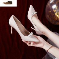 Ideamini婚鞋新娘鞋日常可穿香槟色婚纱2021年新款法式主纱结婚细跟高跟鞋休闲鞋