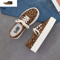 Ideamini厚底加绒豹纹帆布鞋女2020秋冬新款保暖增高松糕底百搭板鞋二棉鞋休闲鞋