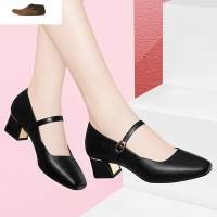 Ideamini白色英伦风小皮鞋女2021年新款春季皮粗跟中跟单鞋一字扣高跟鞋休闲鞋