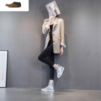 Ideamini2020春秋新款韩版厚底内增高女鞋高帮运动鞋松糕银色厚底跳舞潮鞋休闲鞋