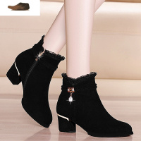 Ideamini2020新款女鞋春秋短靴女单靴中跟百搭单鞋秋冬加绒面靴子高跟粗跟休闲鞋