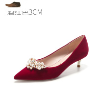 Ideamini春季婚鞋女2021年新款中式红色绒面新娘鞋细高跟秀禾服主婚纱单鞋休闲鞋