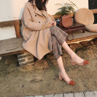 Ideamini网红春秋平底拼色皮瓢鞋粗跟单鞋女平跟复古方头浅口工作高跟鞋休闲鞋