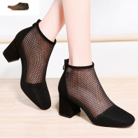 Ideamini透气高跟鞋粗跟春夏款包头单鞋2021新款百搭时尚网面凉鞋缕空女鞋休闲鞋