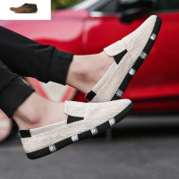 Ideamini春夏季帆布鞋男低帮休闲鞋子男士一脚蹬懒人鞋男亚麻布鞋透气板鞋休闲鞋