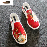 Ideamini老北京花布鞋男社会一脚蹬夏季中国风透气低帮软底个性平底懒人鞋休闲鞋