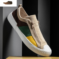 Ideamini男鞋2021新款透气老北京布鞋男一脚蹬懒人渔夫潮鞋百搭乐福帆布鞋休闲鞋