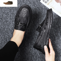 Ideamini黑色休闲皮鞋男韩版一脚蹬乐福鞋男士防滑防水上班工作鞋豆豆潮鞋休闲鞋