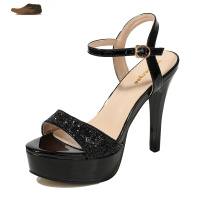 Ideamini钢管舞高跟鞋12CM夜店防水台性感细跟亮片金色一字扣带凉鞋仙女风凉鞋