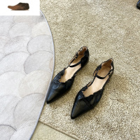 Ideamini尖头鞋女2020年夏季新款木耳花边浅口低跟一字带法式仙女凉鞋单鞋凉鞋